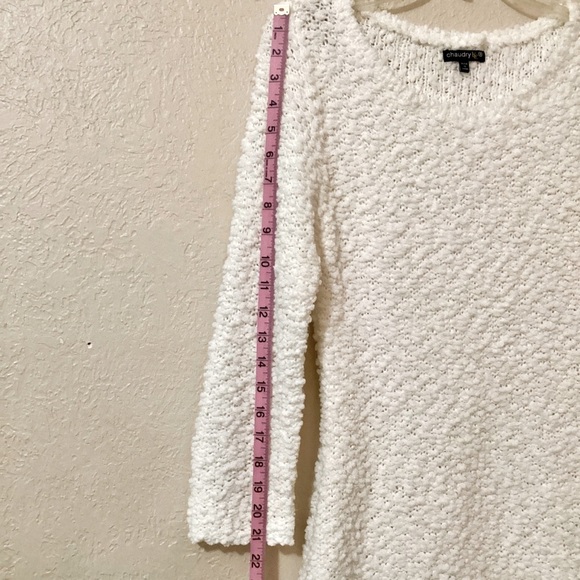 Chaudry Tunic Top Plush White Boucle Knotted Fringe Hem 3/4 Sleeve Size Small - Picture 12 of 16